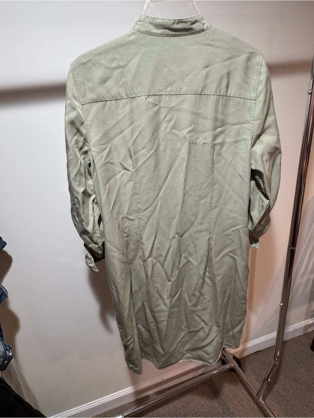 Light Olive Green Women’s Long Shirt Dress - Picture 2 of 8